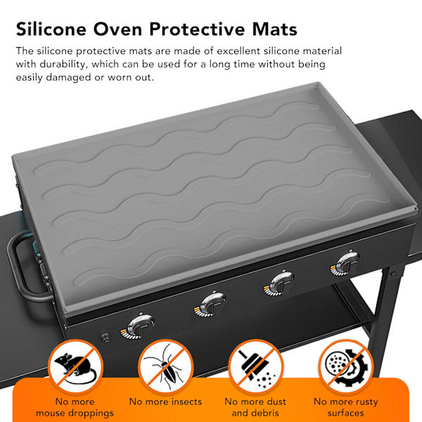 Grillmatta Silikon Blackstone Griddle Toppskydd Anti Sticky Grill Skyddande Överdragsmatta 36 tum Grå