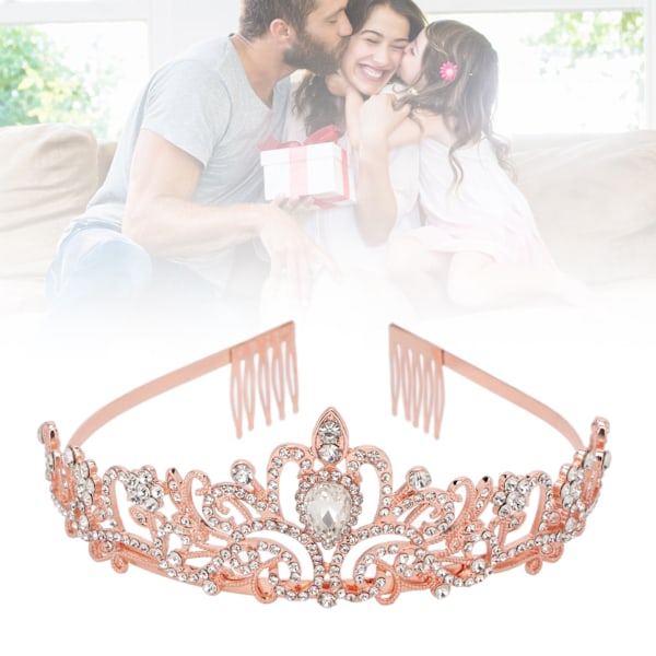 Tiara Diadem Hårband, Glittrande Strass Legering Accessoar För Flickor & Kvinnors Bröllop, Bal, Födelsedag (Guld Ros)