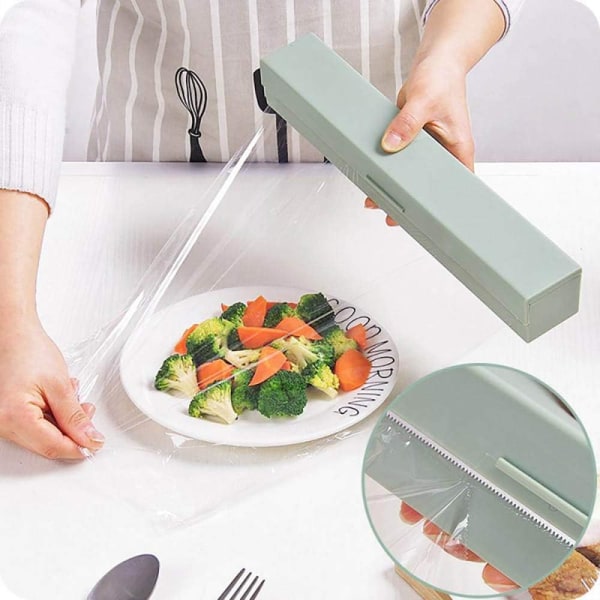 Plastfolie Dispenser med Påfyllningsbar Skärare, Plastfolie Dispenser, Aluminiumfolie Dispenser för Kök, Bekvämt Skärverktyg (Himmelsblå)