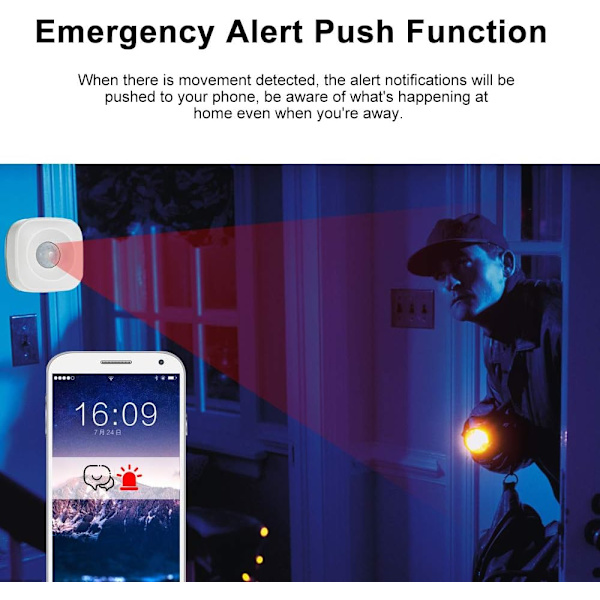 WiFi rörelsedetektor, trådlös passiv infraröddetektor, säkerhetsintrångssensor, Tuya APP-kontroll, kompatibel med IFTTT、Smart Home