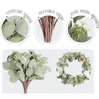 Kunstige eukalyptusplanter 12 stk. Simulation Grønne eukalyptusblade Grene Penge Dollar Eukalyptus Bulk til Bryllup Have Hjemmekontor Dekoration