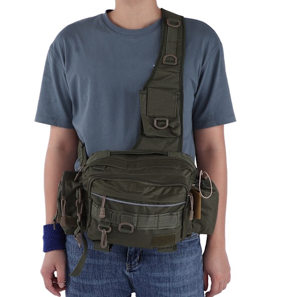 Fiskeutrustning Väska Nylon 600D Fiskeutrustning Sling Pack med Midjebälte för Utomhus CyklingMilitär Grön