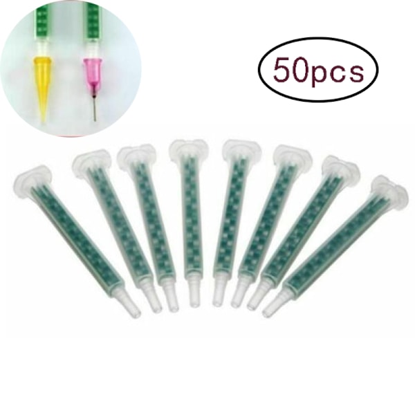 Blandningsmunstycken för 2-komponentslim, 50 stycken, Perfekt för 25G/24ML eller 50G/50ML limpatroner, Förenklad blandningsprocess, Enkel rengöring,