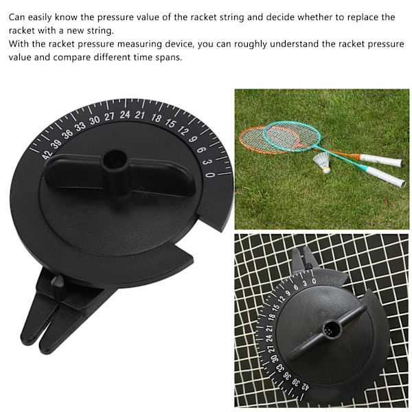 Badmintonracket-spänningskalibrator i plast, badmintonracket-strängmätare, strängmaskinverktyg, svart