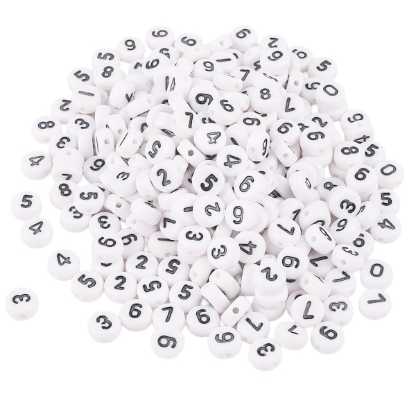 4x7mm runda siffror Akrylpärlor 0-9 Vita DIY handgjorda pärlor Smycketillbehör 500st
