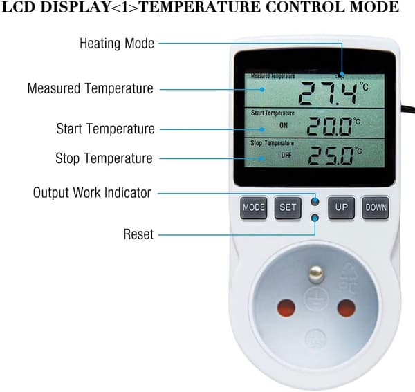 Plug-in Termostat Temperaturregulator til Køleskab, Digital Termostat med Bred Anvendelse, Nem Programmering og Baggrundsbelyst Display