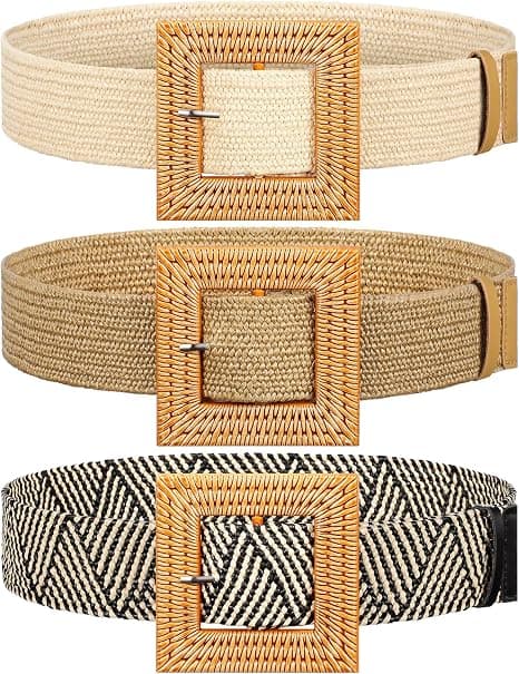 3-delt stråvevd midjebånd elastisk stretchbelte boho midje