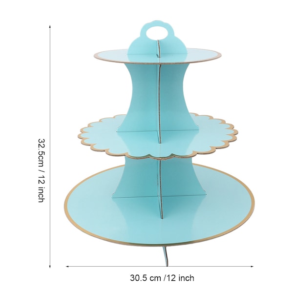 3-vånings engångstårta Cupcake Display Tower Holder för babyshower bröllop födelsedag blå