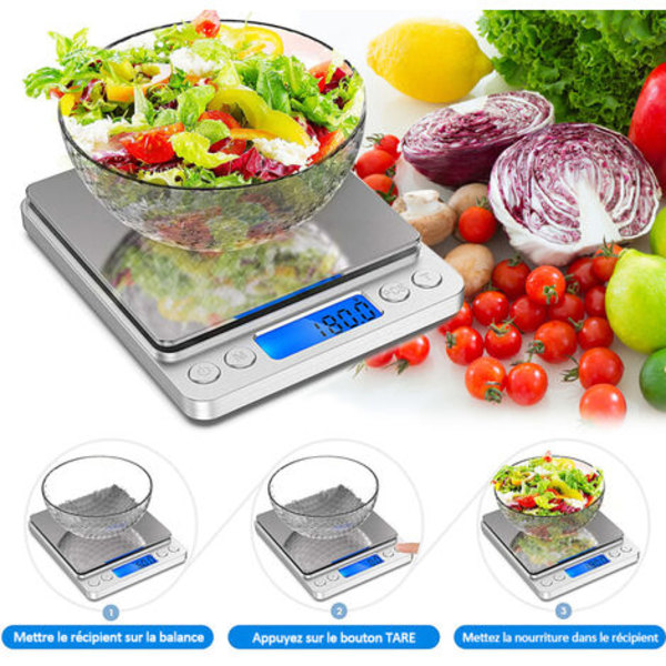 Digital Gram Våg 500g 0.01g Mat Våg Hög Precision Kök Våg Multifunktionell Rostfritt Stål Fick Våg med Bakgrundsbelyst LCD-skärm Tare PCS