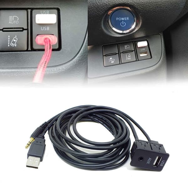Bil Dash Infälld AUX USB Panel Kabel Adapter, 3.5mm AUX Förlängningspanel Montering USB Port Infälld Design för Sömlös Integration i Fordon