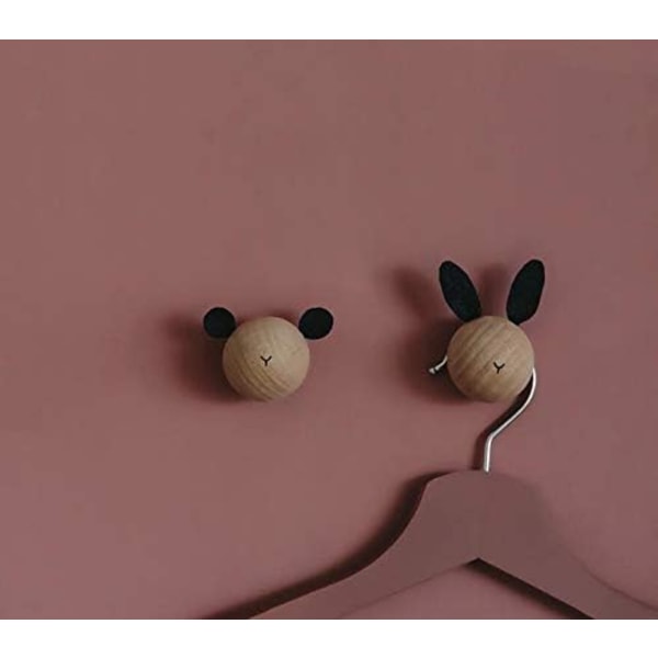 Barnväggkrokar i trä, väggkrokar, väggklädhängare för att hänga handdukar och rockar, väska, skandinavisk inredning, modern design, 2-pack