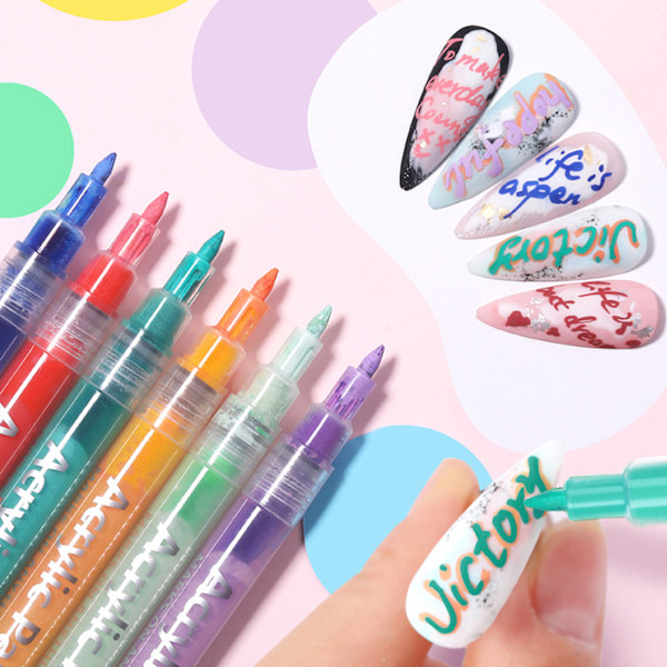 Professionell Nagelkonstpenna, Hög Mättnad Stark Färg Nageldesignverktyg, Snabbtorkande Giftfritt Vattenbaserat Bläck, Multifunktionell Design för DIY