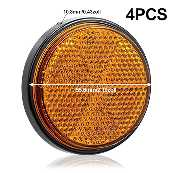 4x reflexer kattöga sidospotlights släpvagn orange reflex självklebende med E-märke rund 55mm för släpvagnar lastbilar bilar släpvagnar husvagnar