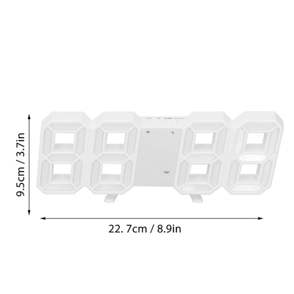 3D LED Digital Klocka Tid Datum Temperatur Display Röststyrning Automatisk Ljusstyrka Justering Digital Väggklocka Vitt Skal Blå Tecken