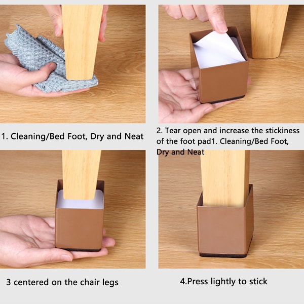 Sängben i upphöjd uppsättning om 4 st i kolstål, möbelhöjare som ger 5 cm extra höjd, stödjer 10 000 lbs, bord, stol eller C-höjare (brun fyrkant)