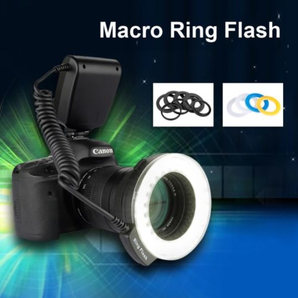 Makroringblixt för Canon/Nikon/Panasonic/Pentax RF-550D och 4 diffusorringar