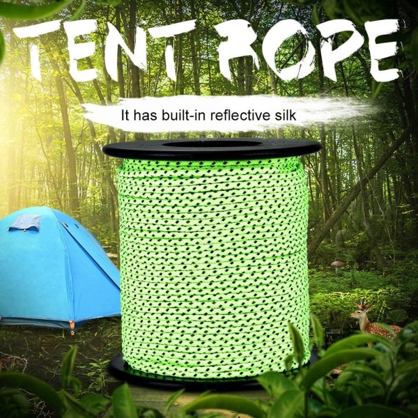 Tält Rep Ljus Paracord Rep Tält Rep 50m Reflekterande Polyester Rep Paracord Rep Tält Guyline för Camping Tält Utomhusförpackning, Grön QttvbTna