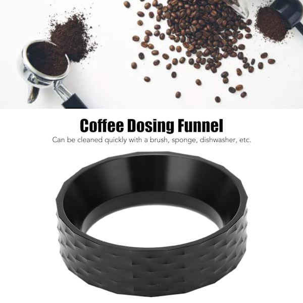 58 mm kaffedoserings tratt i aluminiumlegering förhindrar spill Hälsosam enkel rengöring Doseringsring för hemmakontor Svart
