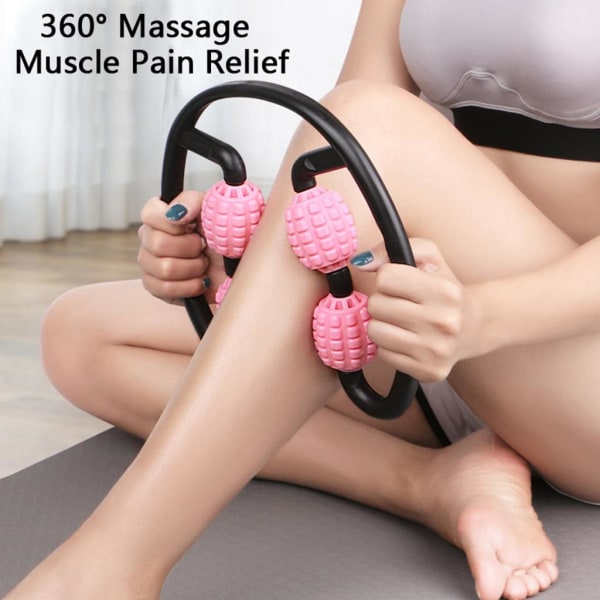 360° massageapparat Ben Muskelavslappning Rullringsklämma Benmassage Stick Yoga Kroppsformning 4 hjul Fitness för sport，Rosa