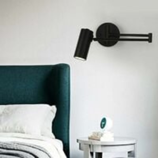 Inomhus sänglampa, väggtvättljus, minimalistisk justerbar vägglampa med svängarm med borstad finish, dimbar LED-belysning för sovrum, hall, 