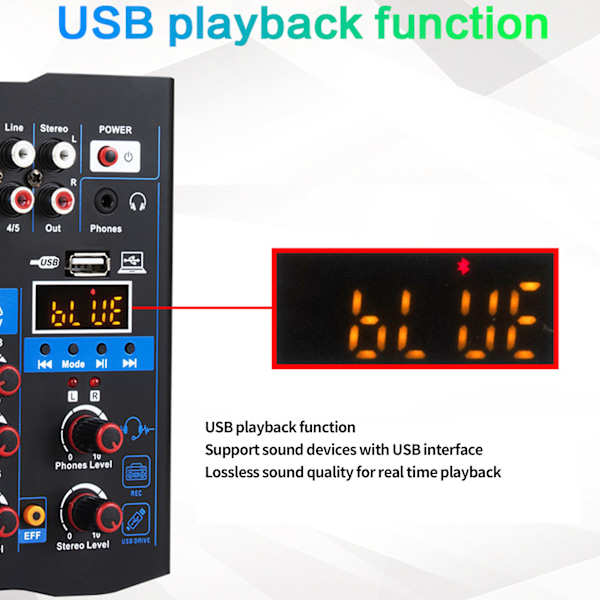 Dubbelmikrofon Mixer 4 Kanaler Liten Metall USB Bluetooth Mixningsbord med Trådlös Mikrofon för Live Streaming Karaoke