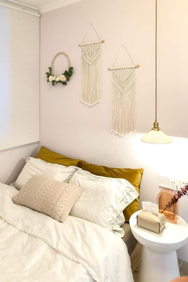 Makramé veggoppheng for boho-hjem, vevd billedvev med solid treramme, elegant dekor for barnerom, fest, solid treramme og bomullssnor