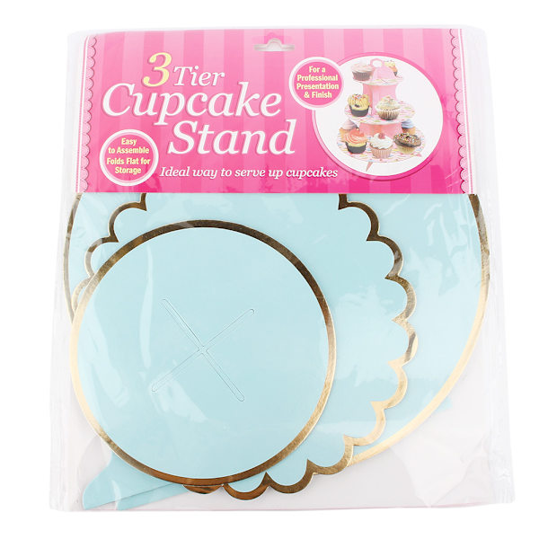 3-vånings engångstårta Cupcake Display Tower Holder för babyshower bröllop födelsedag blå