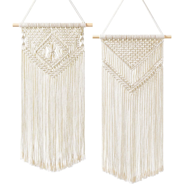 2 st Macrame väggbonad liten vävd gobeläng väggkonstdekor - Vacker för Boho heminredning, lägenhet, barnkammare, festdekorationer