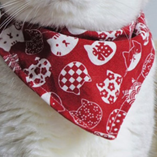 Katt Triangel Haklapp Söt Japansk Stil Justerbar Mohair Husdjur Triangel Scarf för Nyår Röd XS