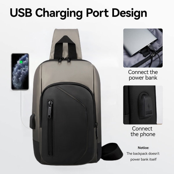 Diagonal bröstväska för män - USB uppladdningsbar ryggsäck vattentät