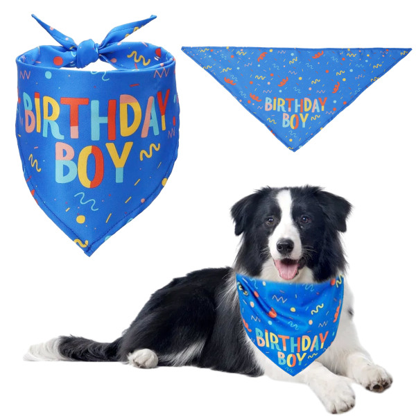 Hundfödelsedagsbandana, Hundvalp Födelsedagsfest Triangelhalsduk, Hund Glad Födelsedag Bandana Husdjur Födelsedagsfest Tillbehör (Blå)