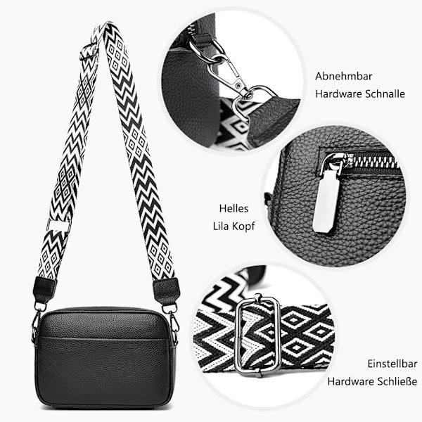Axelväska dam liten handväska flera fickor crossbody väska grå med 3 utbytbara axelremmar