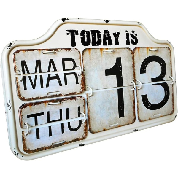 Sliten Chic Metallisk Evighetskalender Permanent Kalender Kvadratisk Form Nött Finish Vägghängande-Reproduktion Antik