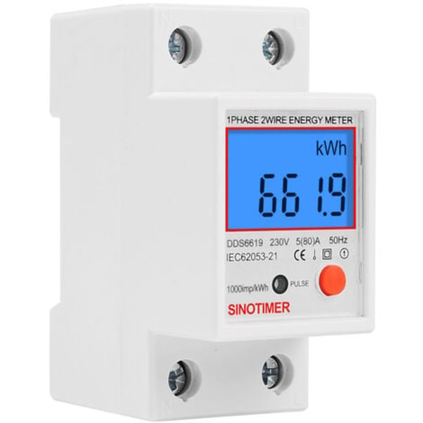Enfas elektrisk mätare, MID-certifierad, 45A max modulär, Enkel tariff, LCD-display.
