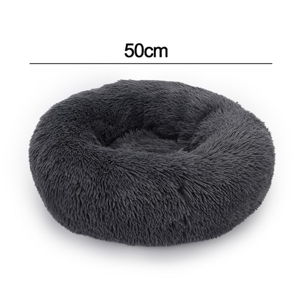 Donut Cuddler, Ångestdämpande Mjuk Rund Bädd Med Fluffig Fuskpäls För Innekatter Och Små Hundar, Maskintvättbar Djurbädd I Mörkgrått (50Cm)