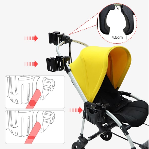 Barnvagnskopphållare, 2 i 1 Universal Dryckshållare Barnvagnsorganisatör Babyflaskhållare - Barnvagnstillbehör Halkskyddad Stor Kaliber Designad Kopp