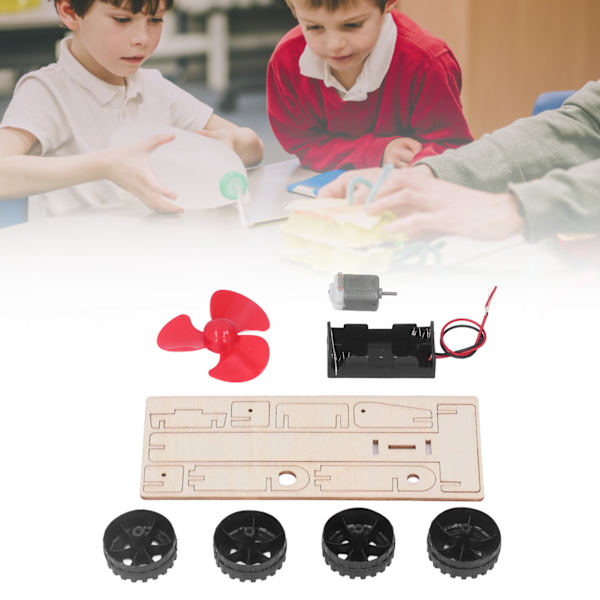 Trä Elektrisk Vindbil Modell Fläktblad Motor Vetenskap Undervisningshjälpmedel Pedagogisk Bil Leksak för Barn