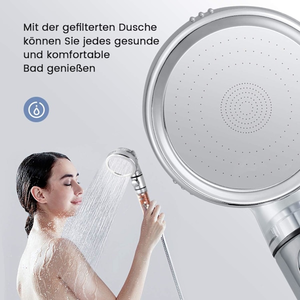 Rengörande Duschupplevelse, Miljövänligt Filtrerat Duschmunstycke, Högtrycksduschmunstycke med 3 Sprutlägen, Vattenbesparande Design, Flerskikt