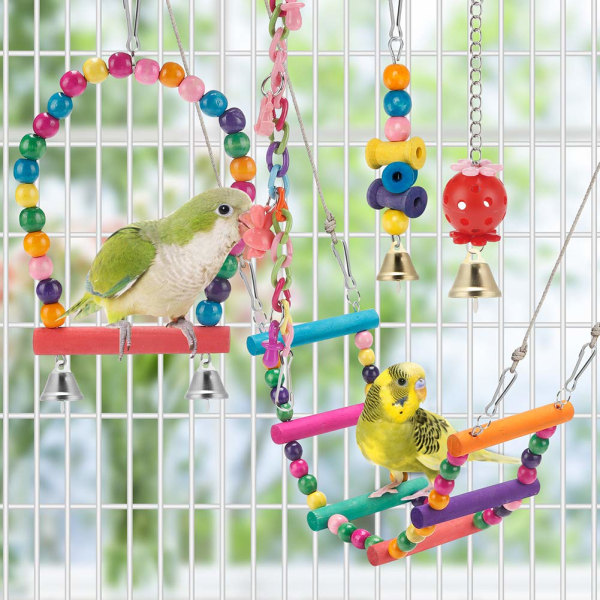 Fågelparakitleksaker,gunga Hängande Stående Tuggleksak Hängmatta klätterstege Fågelbur Färgglada leksaker Lämpliga för undulater, parakiter, Conure,