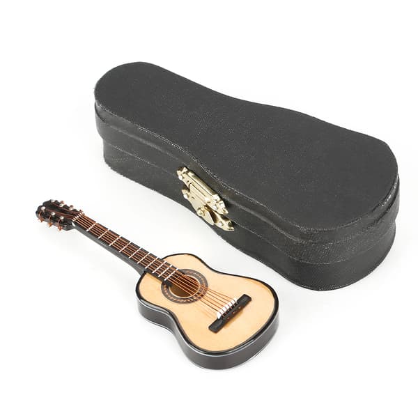 Gitarrreplika med detaljerat hantverk, samlarfigurer, miniatyrgitarr i trä för dockhusaccessoarer, heminredningsdisplay, mini