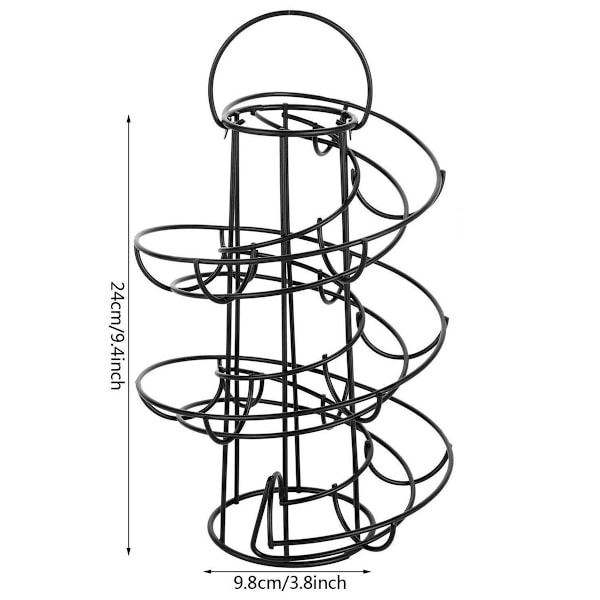 Spiralformad äggförvaring, äggställ i metall, spiralformad äggdisplay för kök, för 24 ägg (svart)