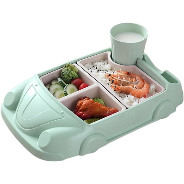 BPA-fri silikonplatta för småbarn, bilformad middagstallrik med halkfritt grepp och indelad design, lätt att rengöra och mikrovågssäker, grön