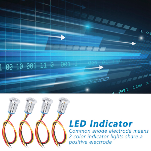 4 Set Förtrådade Runda LED-lampor Vattentäta 2-färgsljus Gemensam Anod 12mm 3-6V (Röd och Gul)