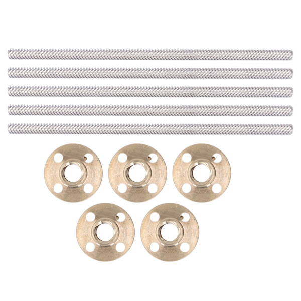 5-pack 3D-skrivar T8x8 Trapezformad Spindlar med Mässingmutter Hög Styrka Noggrann