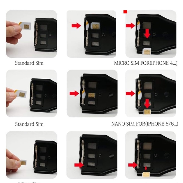 Universell 3 i 1 stans / standard SIM / Micro SIM / Nano SIM-kortstans för alla SIM-kort till smartphones / surfplattor inkl. SIM-adapter + 1 SIM-kort