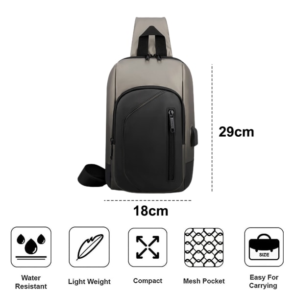 Diagonal bröstväska för män - USB uppladdningsbar ryggsäck vattentät