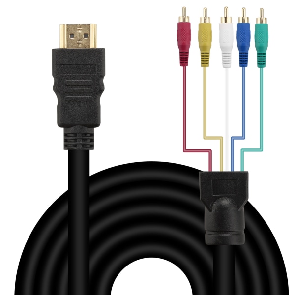 HDMI till RCA-kabel, HDMI till 5 RCA-omvandlare adapterkabel, 1080P HDMI till AV HDTV RCA komposit video ljudomvandlare adapter för TV HDTV