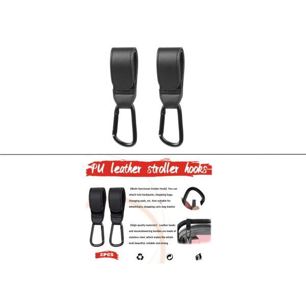 2-pack barnvagnskrokar i läder, barnvagnskrokar, väskskrokar, universalpassande barnvagnsvagn, barnvagnskrokar