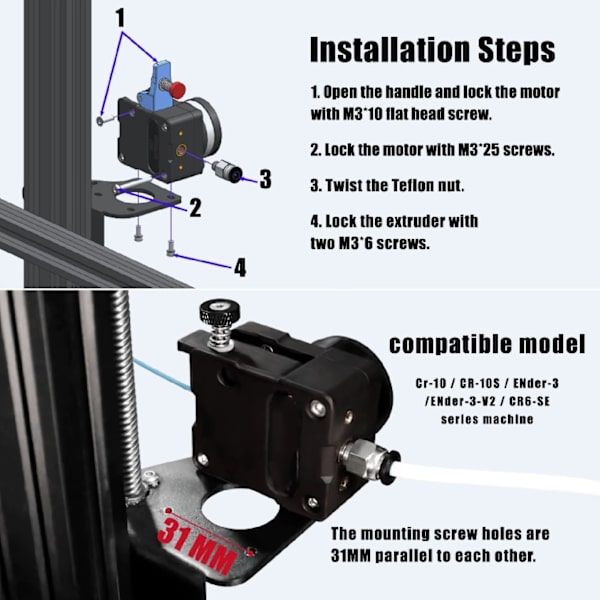 HGT Dubbeldriven Extruder Stor Vridningsmotstånd Halksäker 3D-skrivar Extruder Kompatibel NEMA14 36MM Stegmotor för Ender 3 Pro