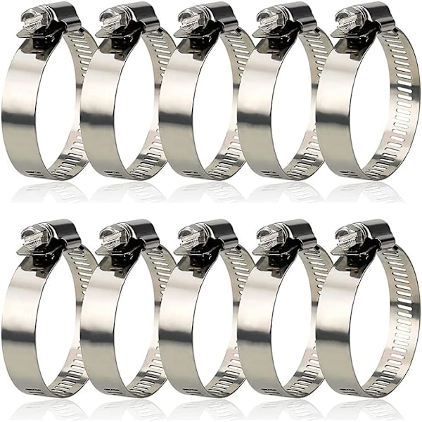10 st 304 rostfria slangklämmor, justerbar slangklämma i metall, diameter 27 till 51 mm, slangklämma för pool för att fixa rör